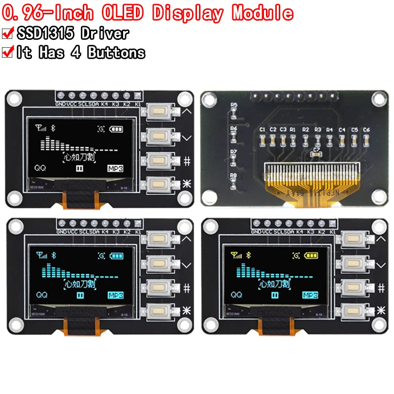 NEW product 0.96 inch OLED IIC White/YELLOW BLUE/BLUE 12864 OLED Display with 4x4 key I2C SSD1315 LCD Screen Board for Arduino
