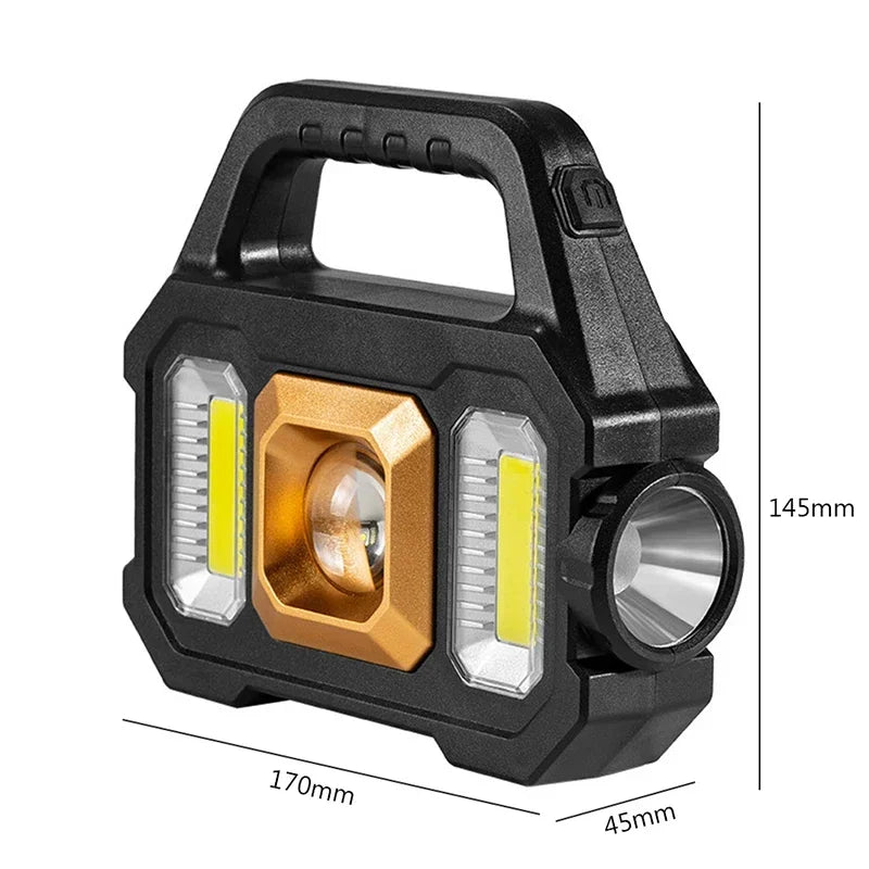 Multifunctional COB Searchlight LED Strong Light Flashlight Solar Charging Waterproof Outdoor Emergency Lighting Work Light