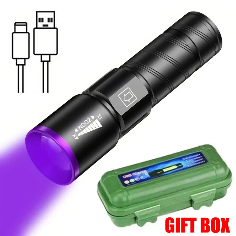 UV Flashlight LED Ultraviolet Torch Zoomable 395/365nm Inspection Light