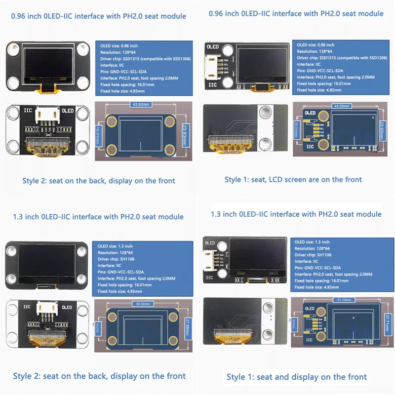 0.96" / 1.3" OLED IIC LCD Display Module SSD1306 SH1106 12864