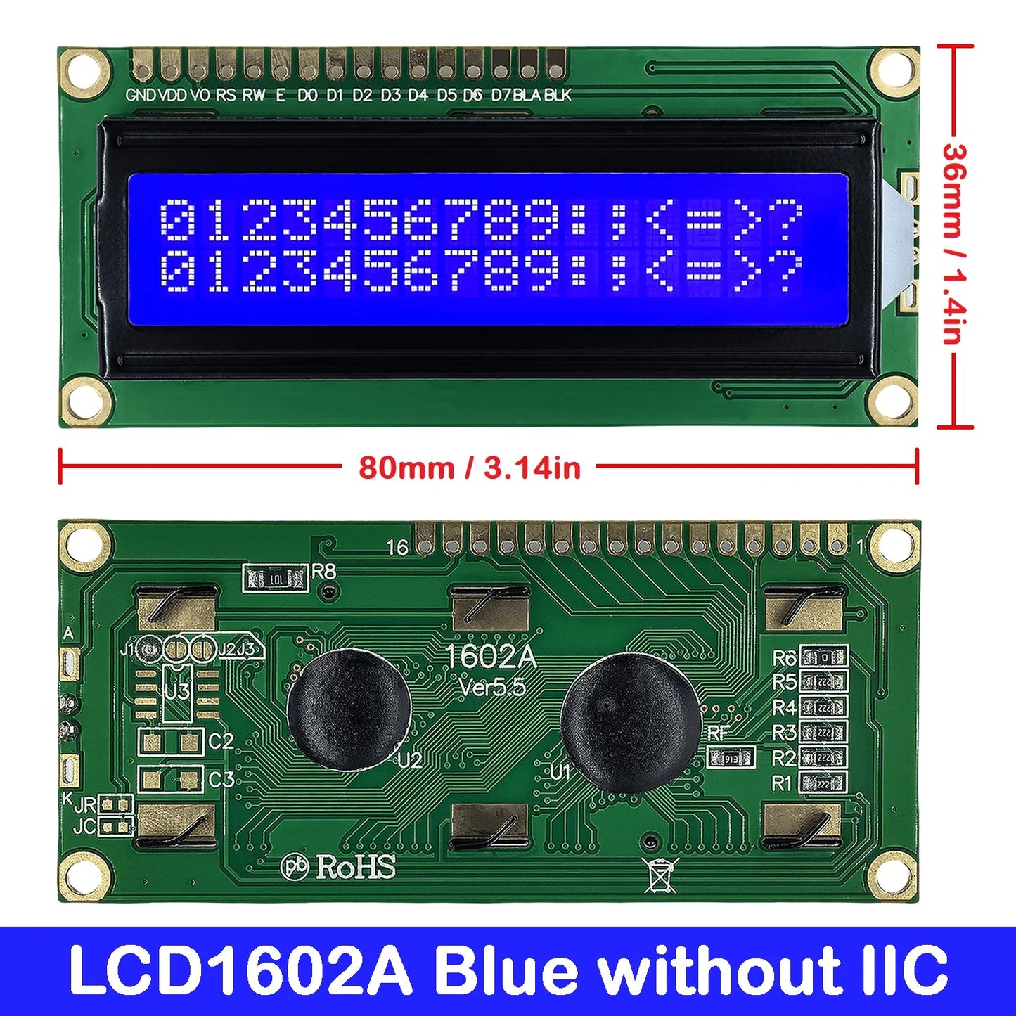 LCD1602 16x2 Character I2C LCD Display Module with PCF8574 Interface 5V Blue Yellow Green Screen for Arduino Projects