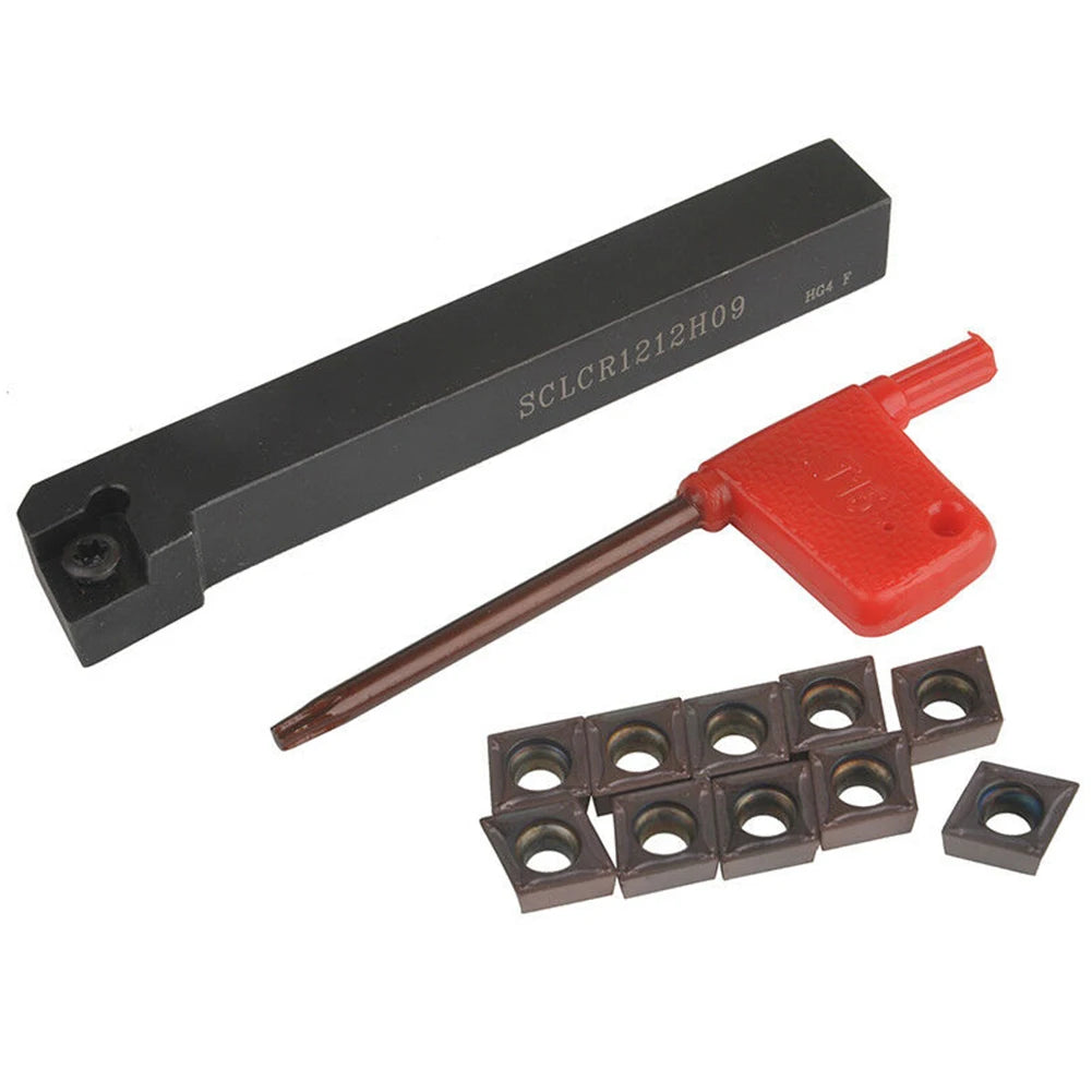 SCLCR1212H09 Holder Bracket Lathe Tool Cutter With 10pcs CCMT09T304-PM Insert 100mm Length 12mm Width Turning Tool Holder