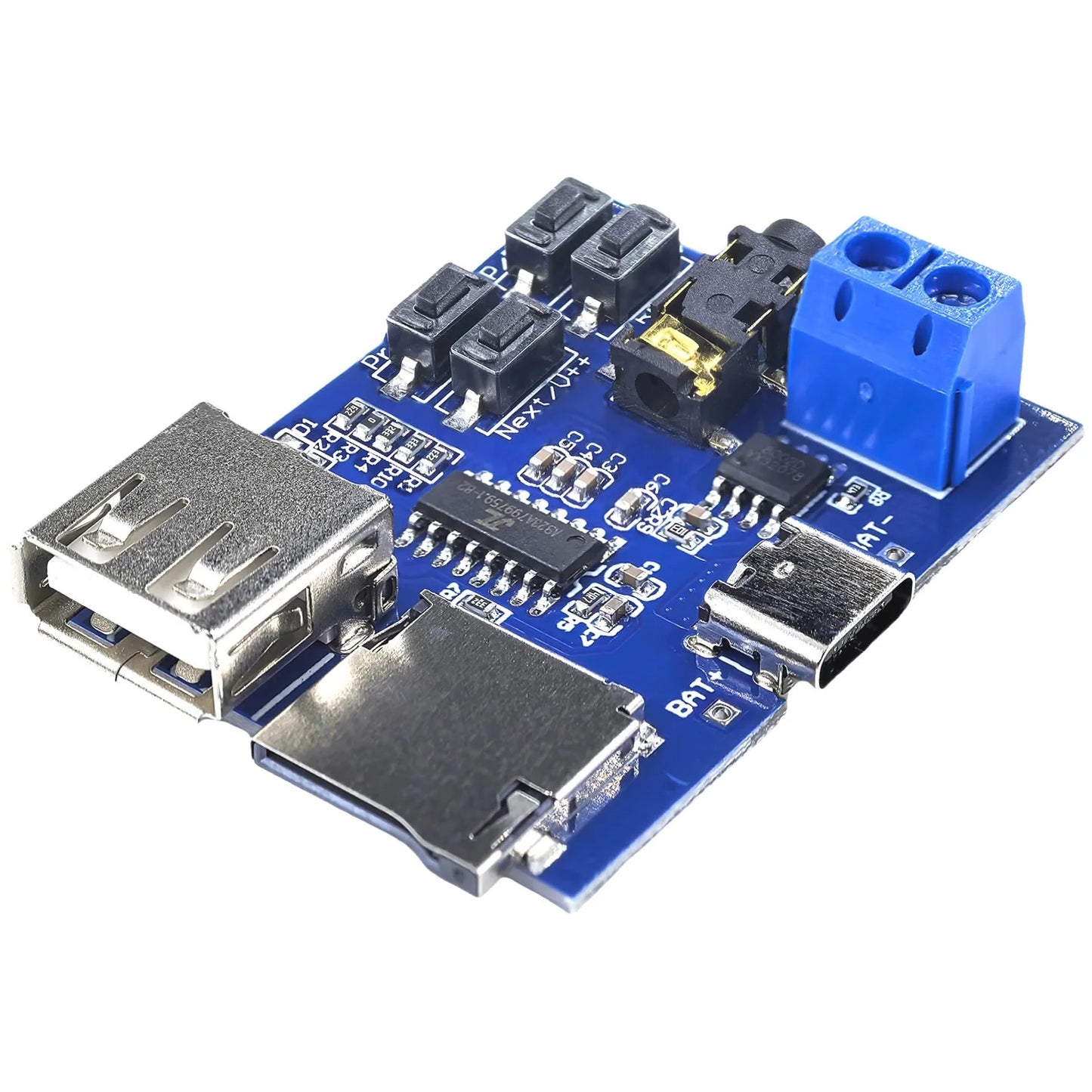 TF Card and USB MP3 Decoder Player Module with Amplifier, 3.7-5.5V Power, Micro USB/Type-C Input