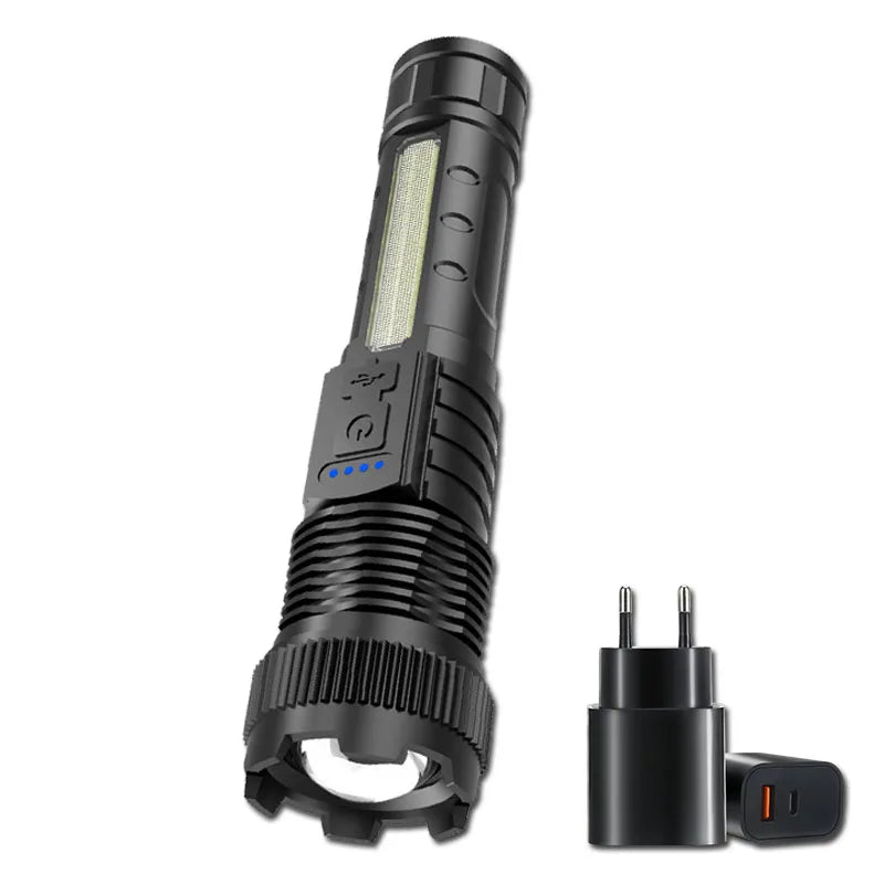 Type-C Rechargeable LED Flashlight High Zoom Torch Light