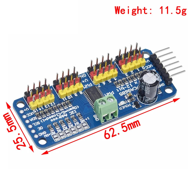 16-Channel 12-Bit PWM Servo Driver Module PCA9685 with I2C Interface for Arduino and Raspberry Pi