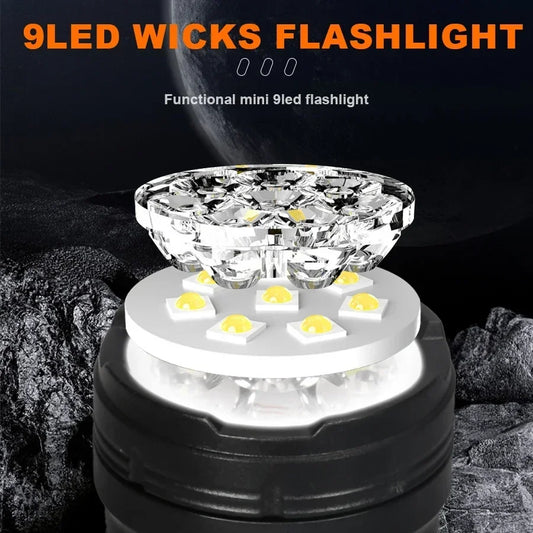 Outdoor Mini Flashlight 9 LED Strong Light Lantern Long Range Rechargeable Pocket Lamp Portable Camping Hiking Magnetic Light