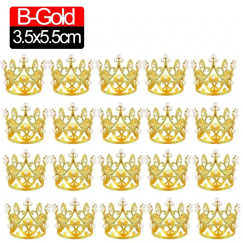 10/1Pcs Mini Crown Cake Decoration Princess Topper Pearl Tiara Children Hair Ornaments for Wedding Birthday Party Cake Decor