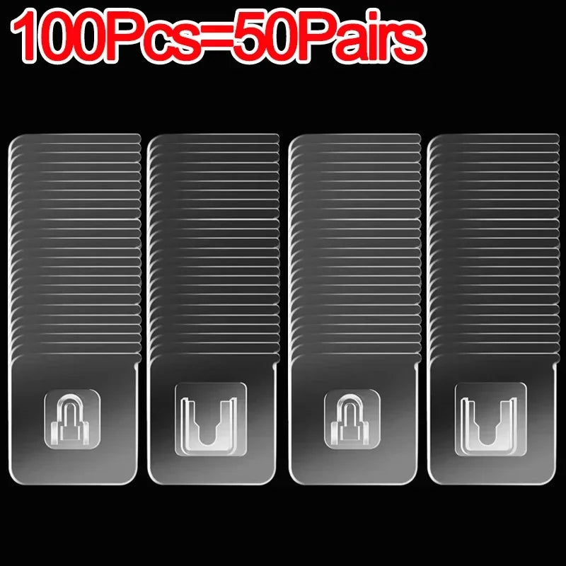 Double-Sided Hook Strong Adhesive Transparent Traceless Wall Hook for Kitchen Bedroom Storage Holder 100/2pcs