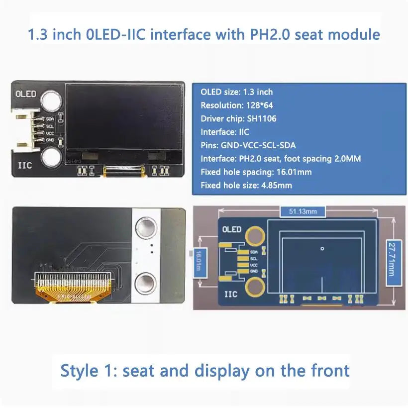 0.96" / 1.3" OLED IIC LCD Display Module SSD1306 SH1106 12864