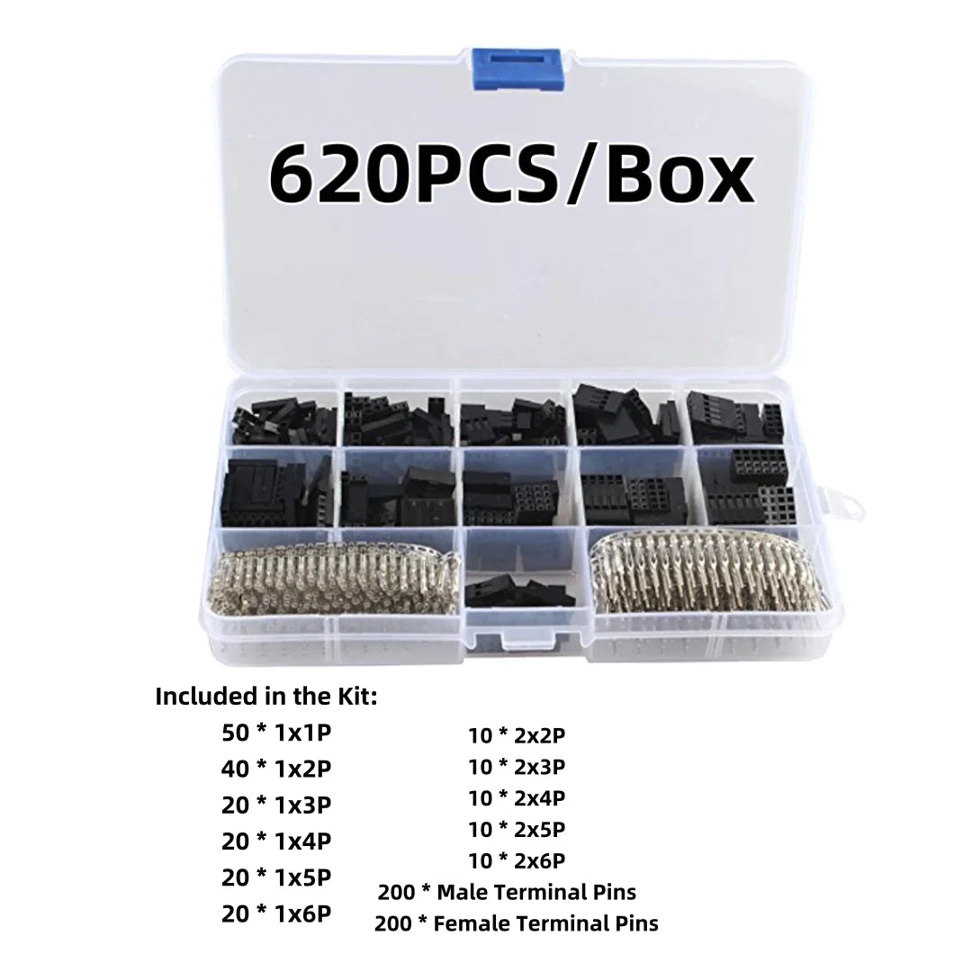 2.54mm Dupont Connector Jumper Wire Kit with Male/Female Crimp Pins and Header Terminal Connectors