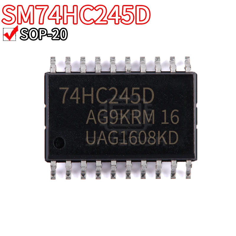 74HC245 Octal Bus Transceiver — SOP-20 Wide Body, 3-State, 2–6V (5-Pack)
