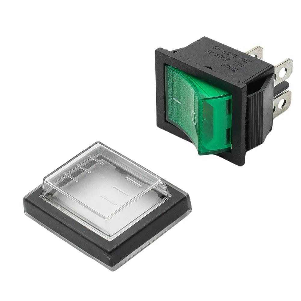 Rocker Switch 4 Pins DPST with Waterproof Cover Rated 16A 250VAC for Use in Industrial Machines and Electrical Appliances
