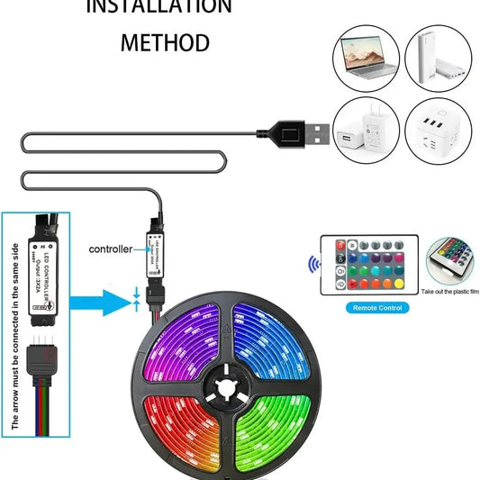 5V LED Strip Light RGB With USB 24Key Infrared Remote Control For Color Change Brightness SMD Suitable For Holiday Decoration