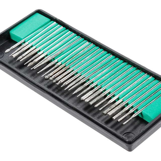 30pcs Diamond Burr Bits Set 1/8" Shank for Rotary Tools Carving Sanding