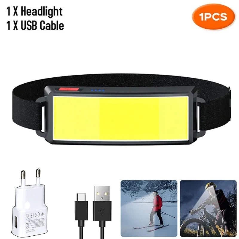 COB LED Rechargeable Headlamp with Built-in Battery Waterproof Head Torch