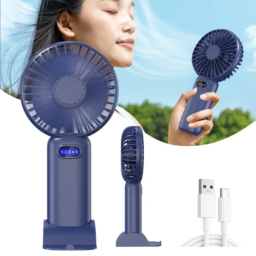 Creative Mini Handheld Small Fan USB Charging Portable 5 Speed High Wind Desktop Office Travel Pocket Fan Student Indoor Quiet