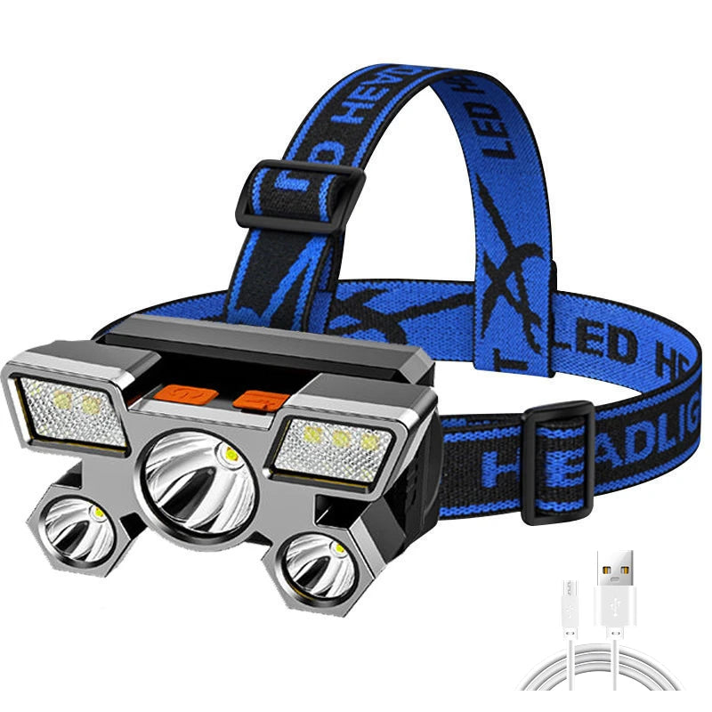 5/11 LED Headlamp Strong Light Head Torch USB Rechargeable Headlight Built-in 18650 Battery Outdoor Fishing Camping Lantern