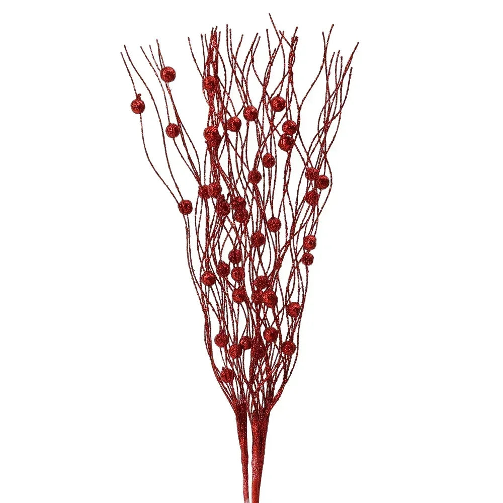 1-10pcs Gold Christmas Decorative Flash Artificial Berry Stem Decor for Christmas Tree DIY Wreath Fireplace Holiday Crafts Gifts