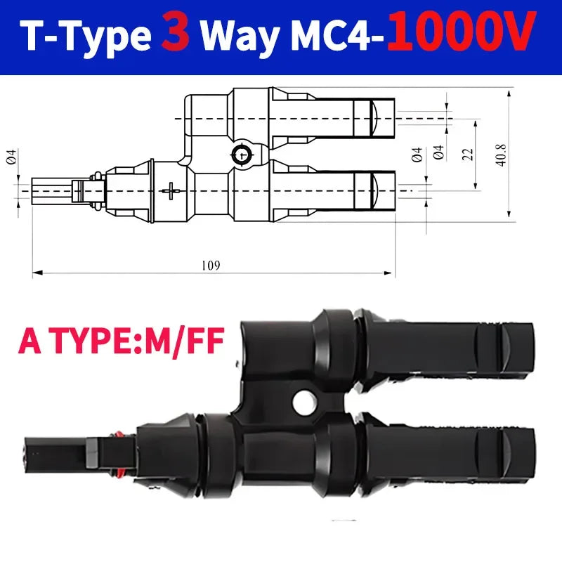 PV T Branch Photovoltaic Solar Connector 1000V 30A Male Female 1 to 2 3 4 5 6 PV Plug 2 3 4 5 6IN 1OUT Adapter
