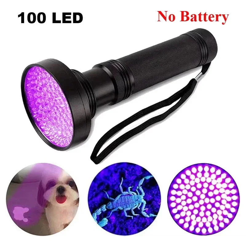 9-128 LED Ultraviolet Blacklight UV Light Lamp Detector for Dog Urine Stains Outdoor Waterproof 9-100 LED UV Flashlight Camping