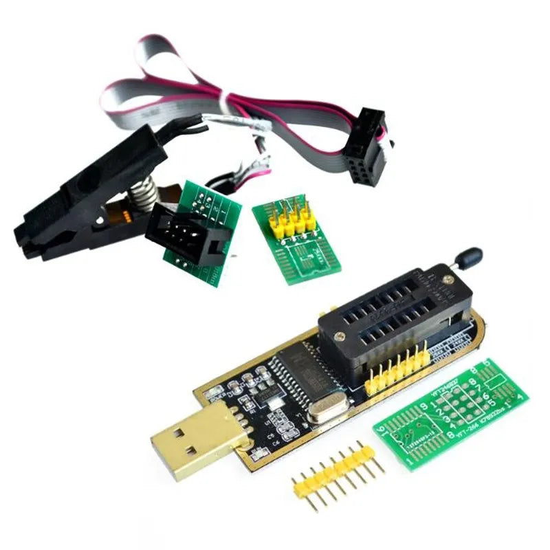 SOIC8 / SOP8 Test Clip + CH341A USB EEPROM Programmer — 24/25 Series Flash, In-Circuit