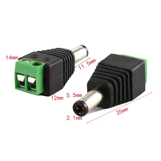 DC Power Jack Plug Adapter 12V 5A 2.1×5.5mm Male & Female Connector for CCTV and LED Strip