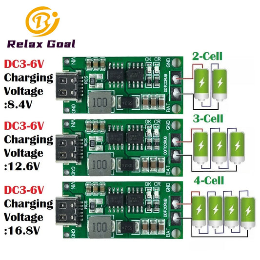 Multi-Cell 2S-4S Type-C Boost Charger Step-Up Module for 7.4V-16.8V LiPo and Li-Ion 18650 Batteries