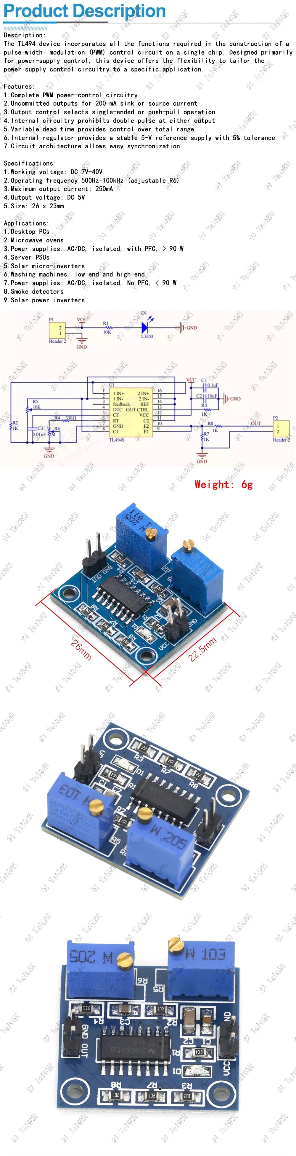 TL494 Adjustable PWM Controller Module 5V 500Hz-100kHz 250mA
