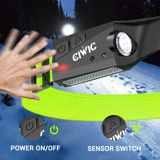 Sensor Headlamp LED Head Flashlight Rechargeable Headlight Built-in 1200mAh Battery 5 Lighting Modes Fishing Camping Lantern