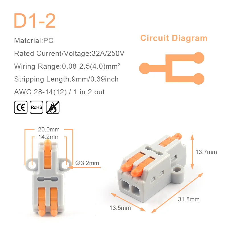 1 In Multiple Out Fast Electrical Wire Connector Universal Compact Cable Splicing Terminal Block Push-in Lever Connector
