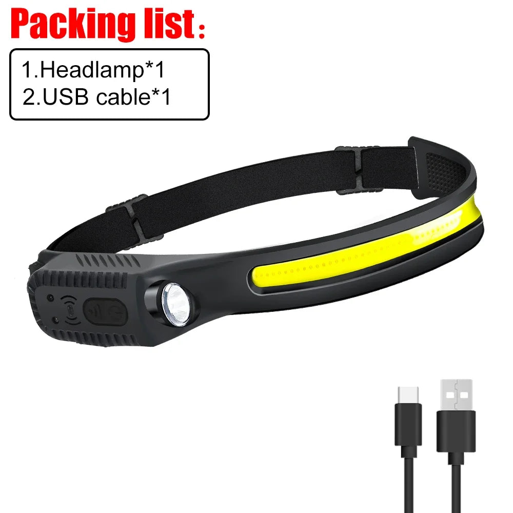 Wave Your Hand Sense COB Headlights Outdoor Cycling Lights USB Charging Night Running Lights Strong Light Silicone Headlights