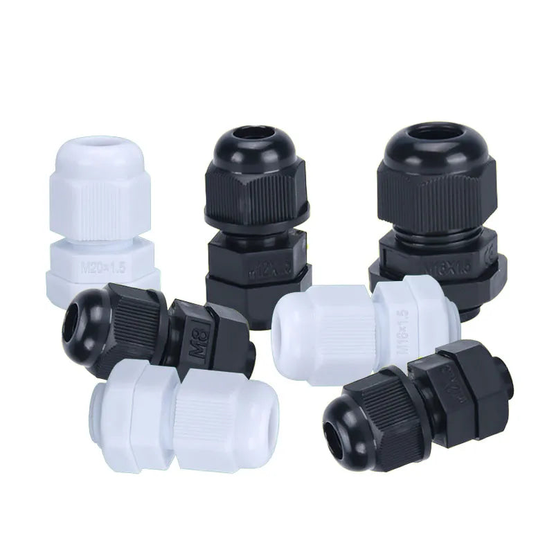 Waterproof Cable Connectors PG7–PG20 Nylon Black & White IP68 Wire Connector