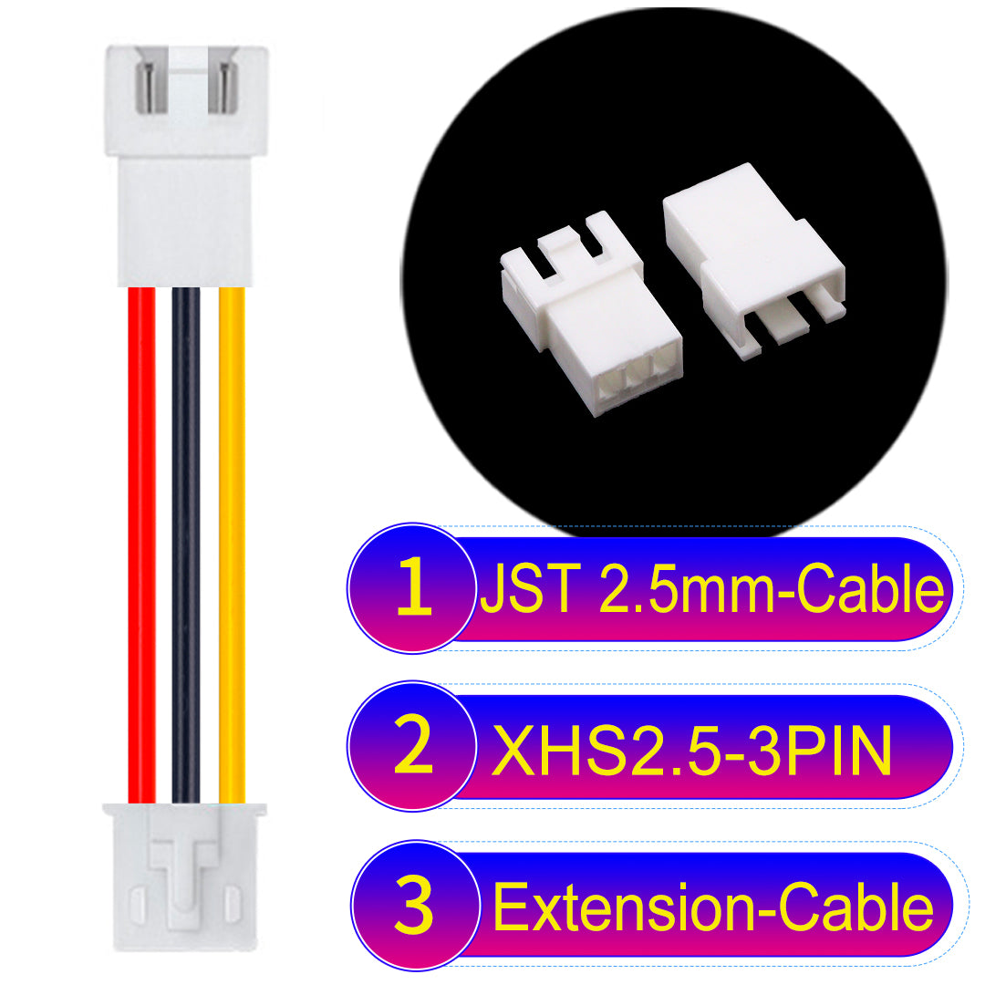 JST XHS with Belt Lock 3Pin Male Female Extension Cable, 2.54mm pitch, 22AWG copper wire, UL1007 certified, ideal for home appliances, electrical systems, and LED lighting applications.