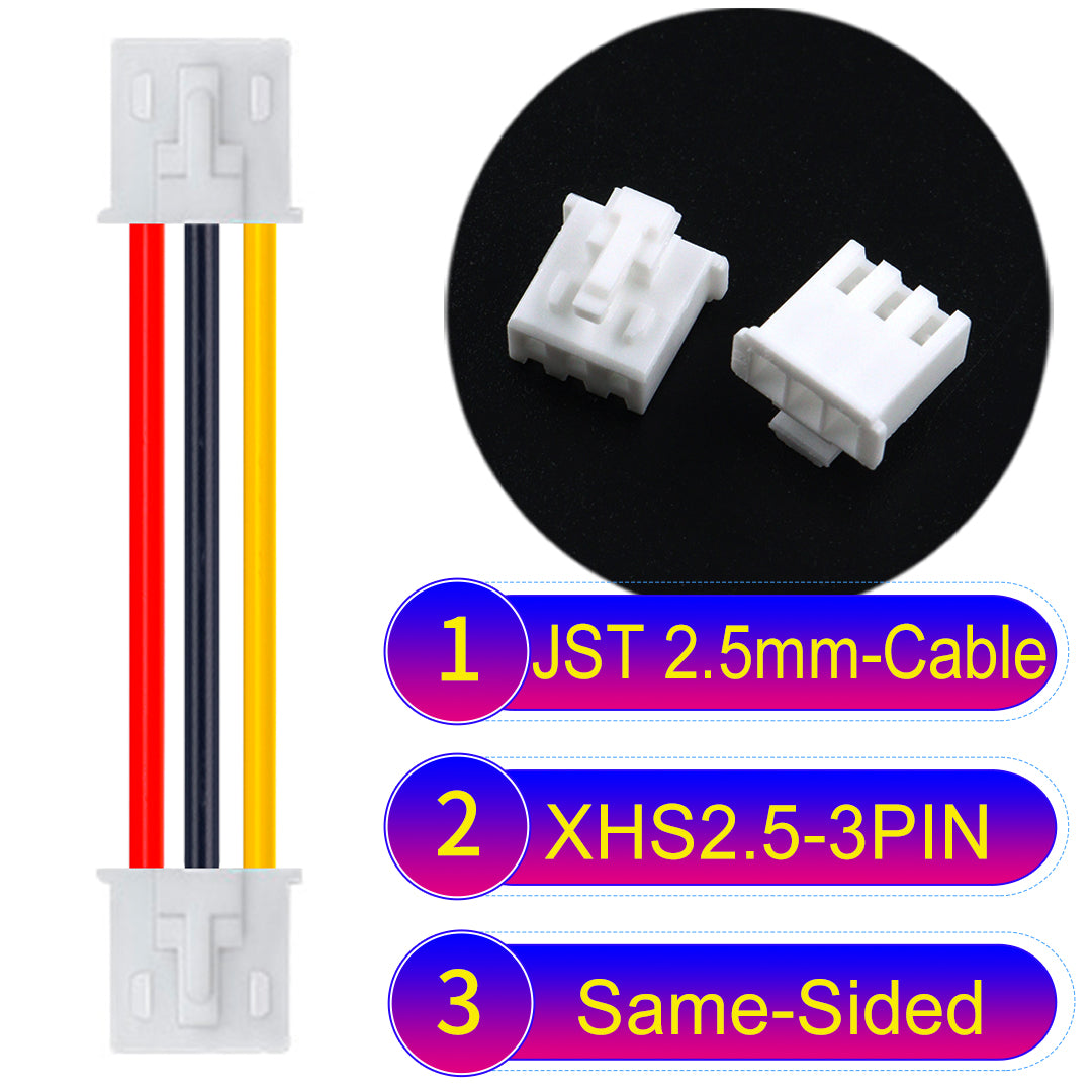 JST XHS with Belt Lock 2.5mm 3Pin Same-Side-Head cable with 22AWG copper wire and UL1007-certified PVC, suitable for home appliances, electrical equipment, and LED lighting.
