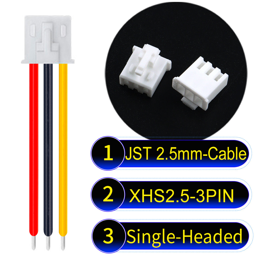 JST XHS with Belt Lock 2.5mm 3Pin single-headed cable with 22AWG copper wire and UL1007-certified PVC, suitable for home appliances, electrical equipment, and LED lighting.