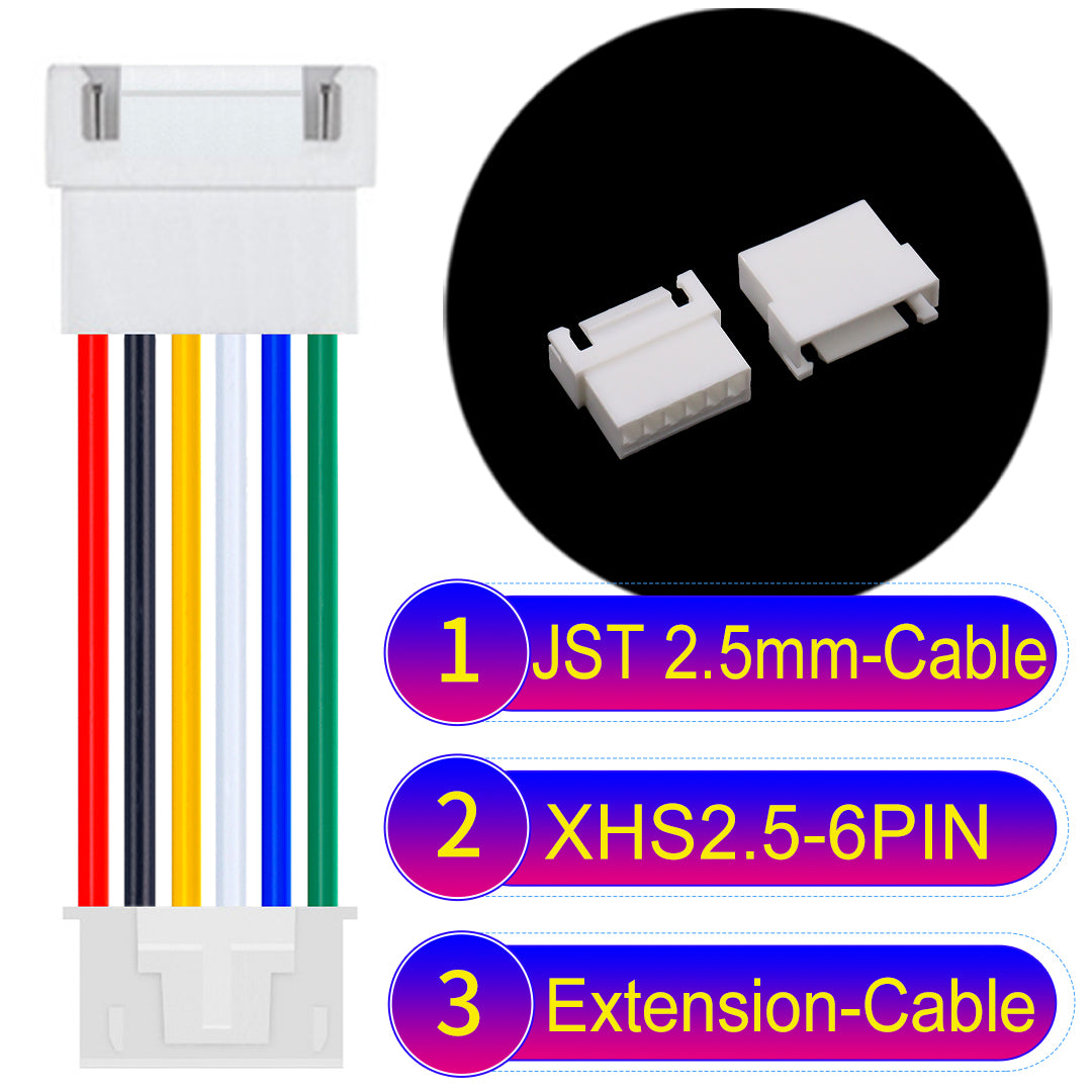 JST XHS with Belt Lock 6Pin Male Female Extension Cable, 2.54mm pitch, 22AWG copper wire, UL1007 certified, ideal for home appliances, electrical systems, and LED lighting applications.