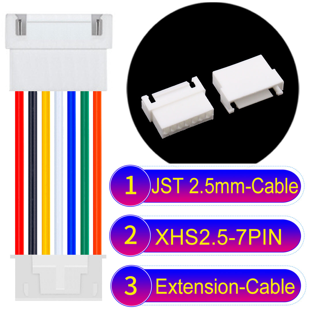 JST XHS with Belt Lock 7Pin Male Female Extension Cable, 2.54mm pitch, 22AWG copper wire, UL1007 certified, ideal for home appliances, electrical systems, and LED lighting applications.
