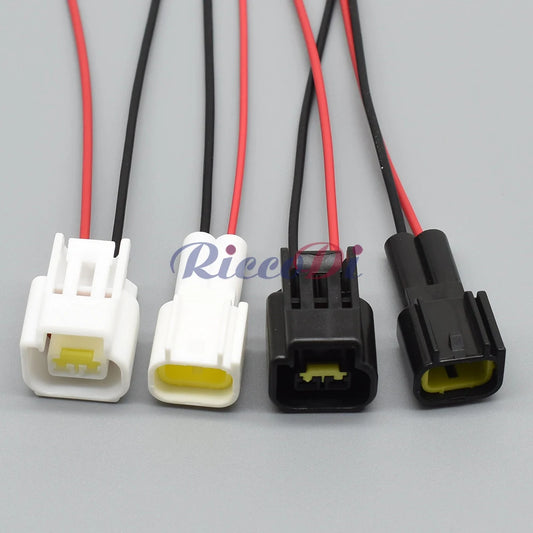 Side view of automotive 2 pin ignition coil male female connector for secure electrical connection
