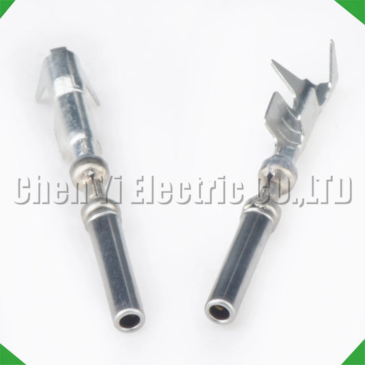 Wire harness plug crimp pins for male and female connections in automotive applications