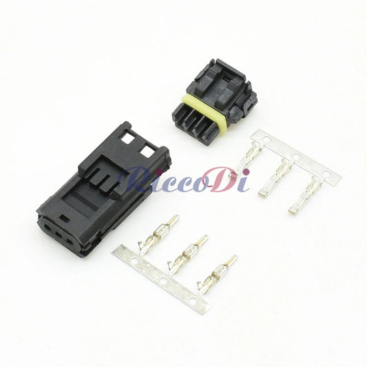 Close-up of 2 pin DJ7034-0.6-11 21 automotive connector plug terminals male & female waterproof socket