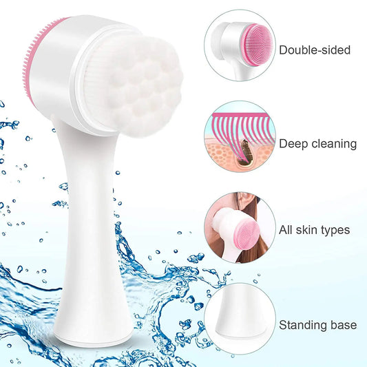 Double sided silicone face brush for cleansing