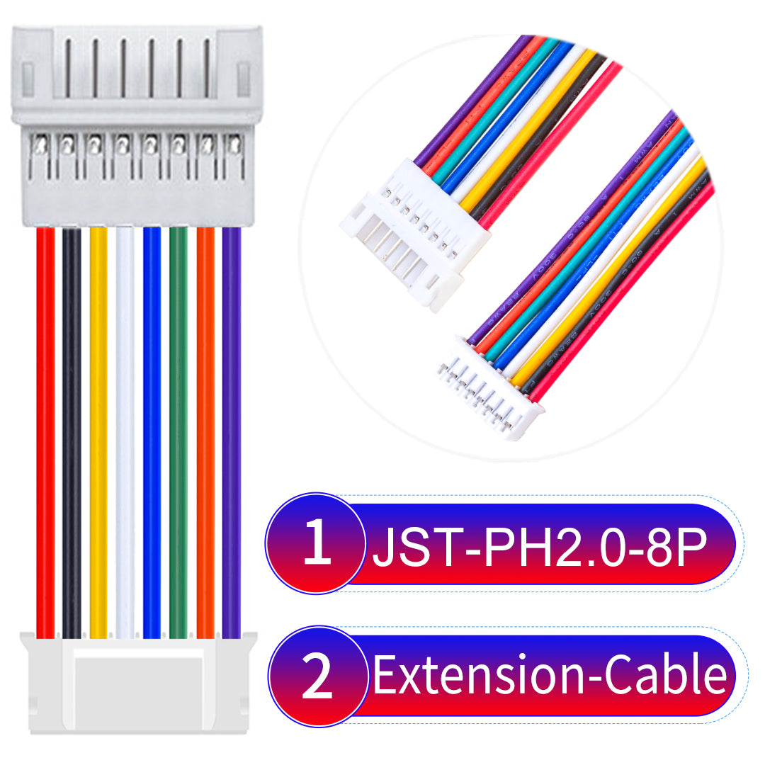 High-quality JST PH2.0 8Pin Male Female Extension Cable, made with UL1007-certified PVC, compatible with various devices.