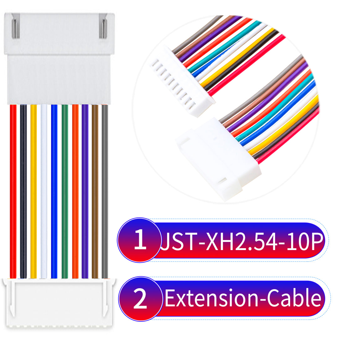 JST XH 10Pin Male Female Extension cable, 2.54mm pitch, 22AWG copper wire, UL1007 certified, ideal for home appliances, electrical systems, and LED lighting applications.