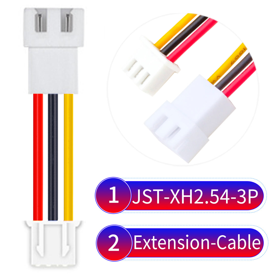 JST XH 3Pin Male Female Extension cable, 2.54mm pitch, 22AWG copper wire, UL1007 certified, ideal for home appliances, electrical systems, and LED lighting applications.