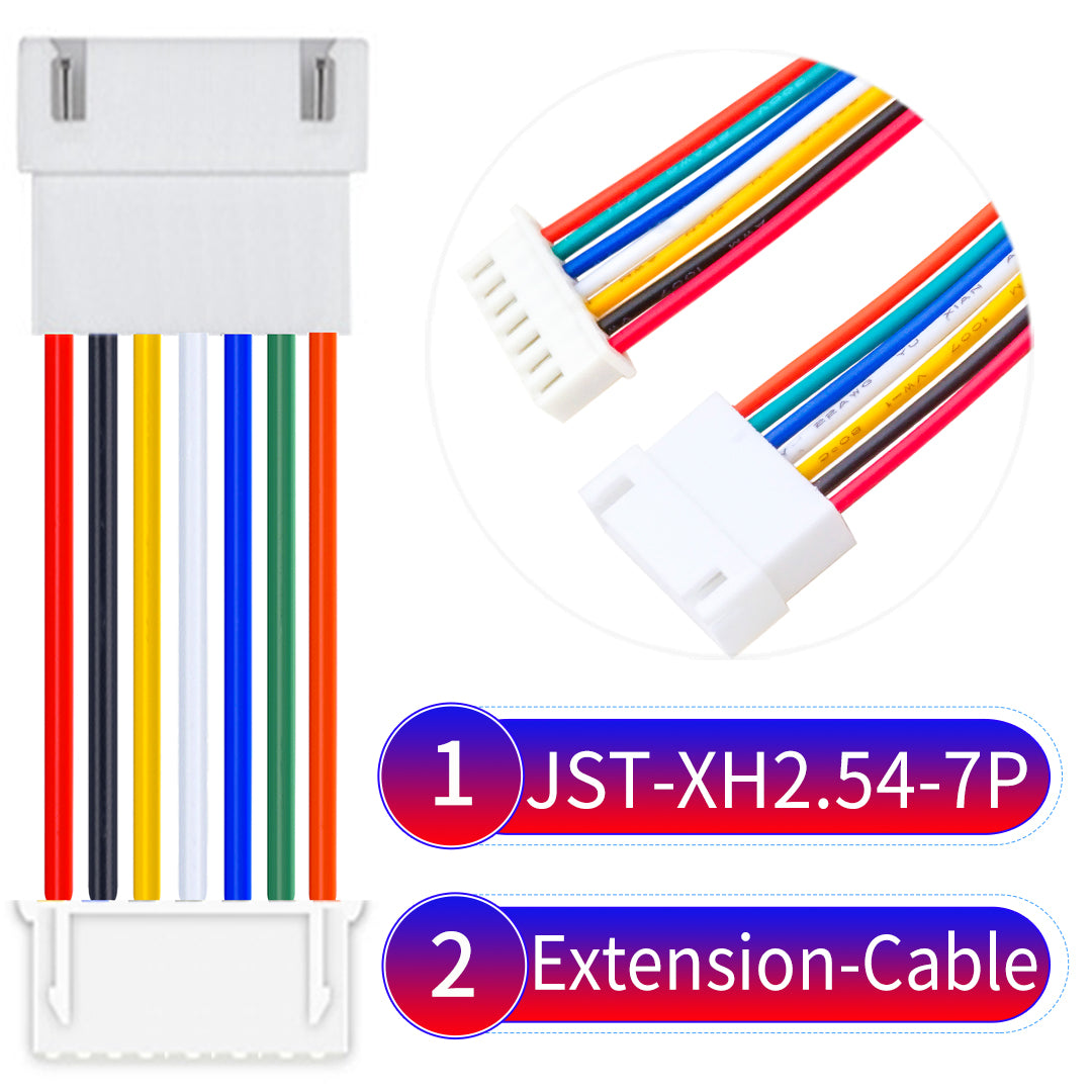 JST XH 7Pin Male Female Extension cable, 2.54mm pitch, 22AWG copper wire, UL1007 certified, ideal for home appliances, electrical systems, and LED lighting applications.
