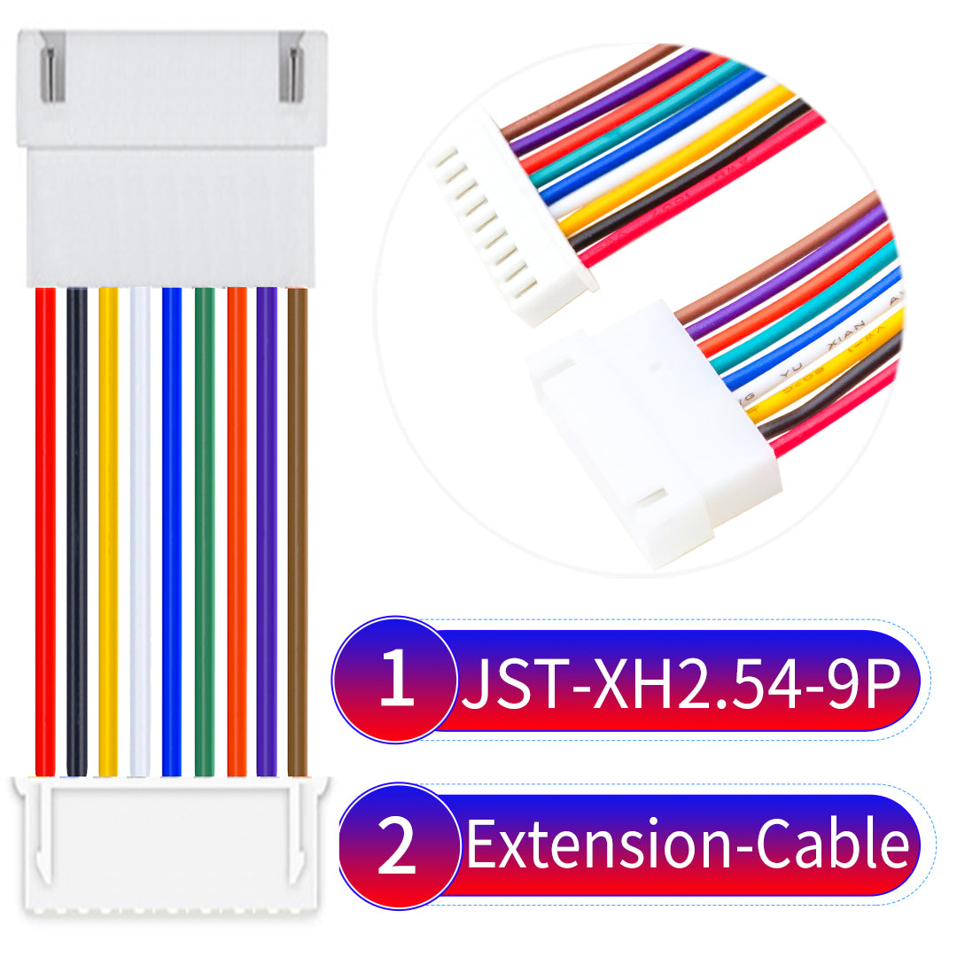 JST XH 9Pin Male Female Extension cable, 2.54mm pitch, 22AWG copper wire, UL1007 certified, ideal for home appliances, electrical systems, and LED lighting applications.