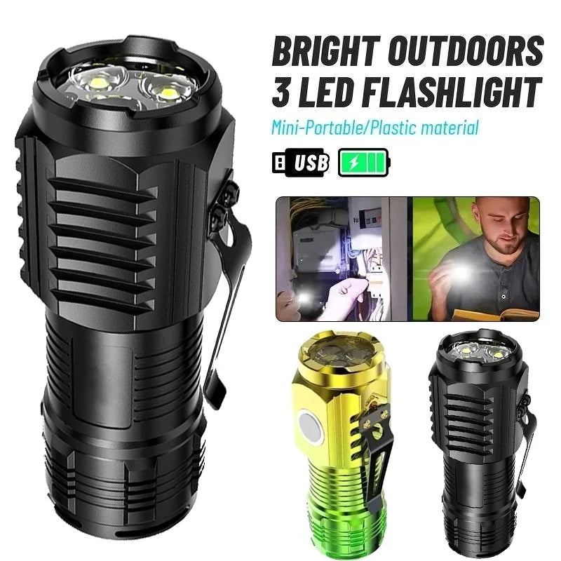 Rechargeable LED Pen Flashlight Mini Clip Waterproof Torch
