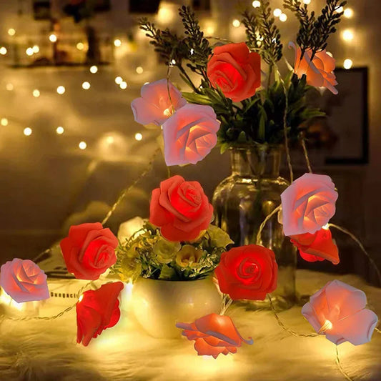 Close-up of 3m LED rose fairy lights, perfect for wedding or Valentine's Day decoration
