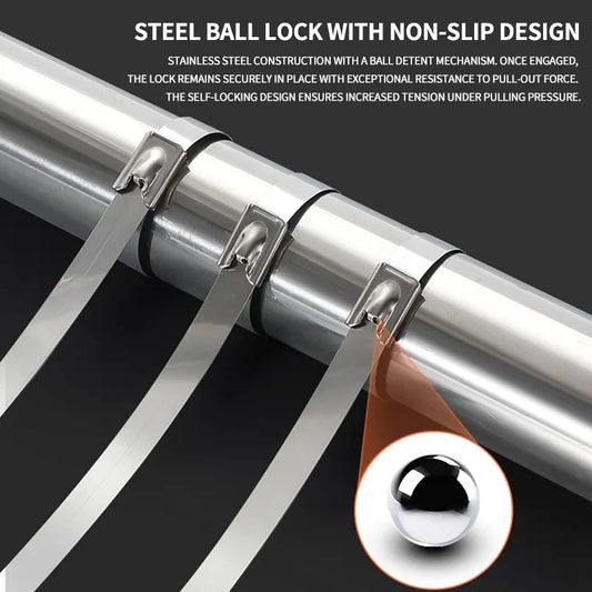 Heavy-duty self-locking metal cable ties 4.6mm 304 stainless steel for marine and outdoor use