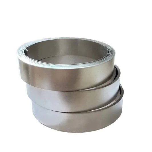 Nickel strip showing various thickness 0.1–0.2mm and width 3–10mm for battery connectors